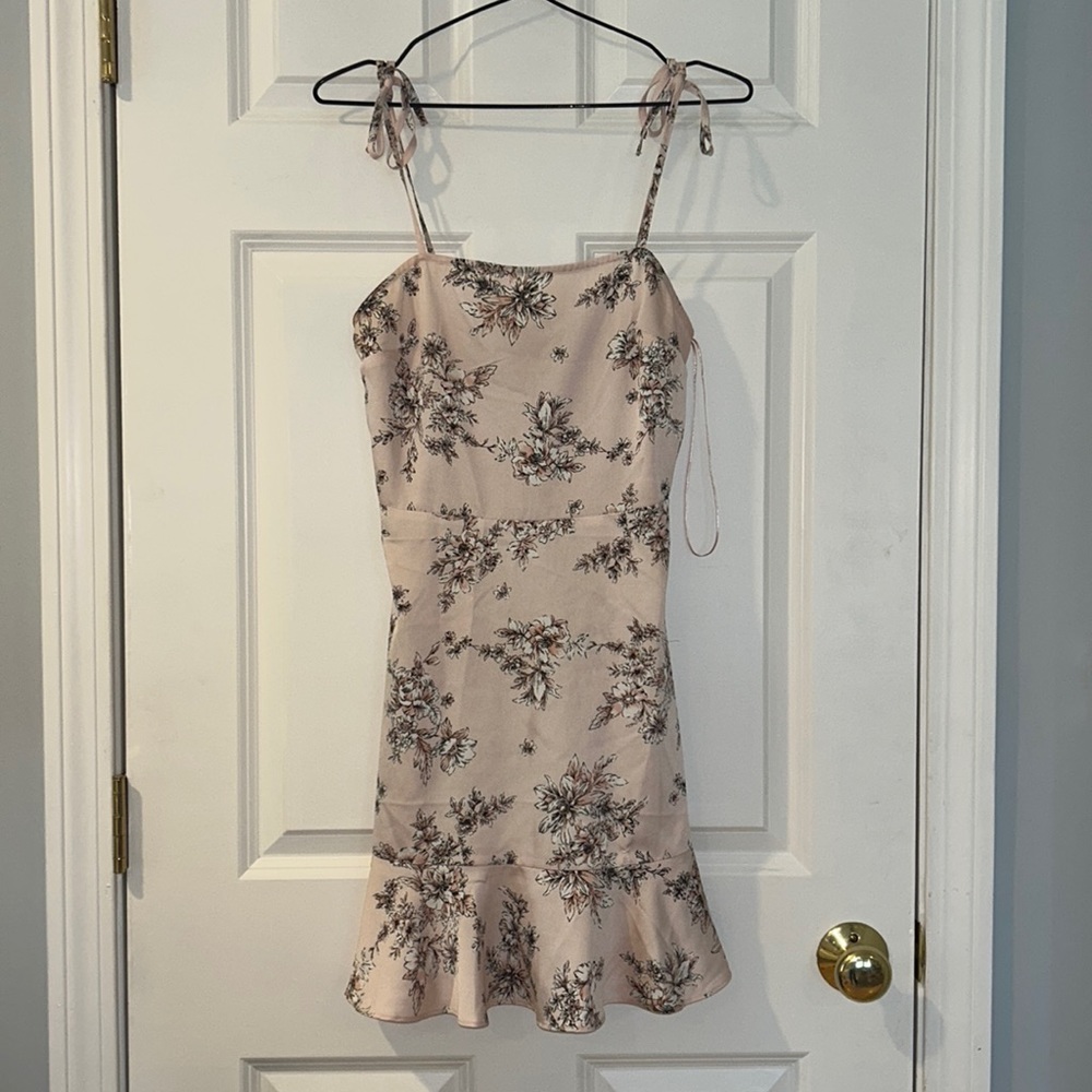 Pink floral dress with ties for straps